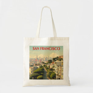 Lombard Street, San Francisco Vintage Retro Tote Bag