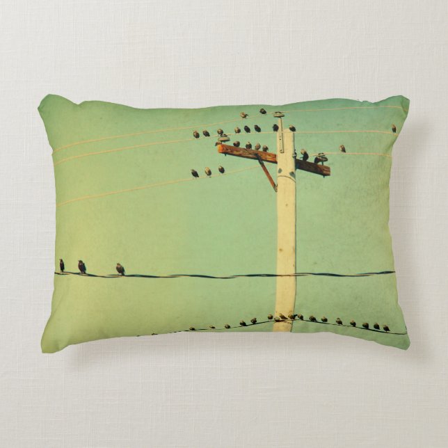 Lomo Green Wired Birds Accent Pillow (Front)