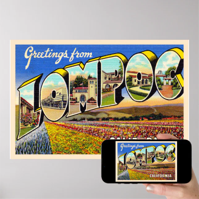 Lompoc California CA Vintage Large Letter Postcard Poster | Zazzle