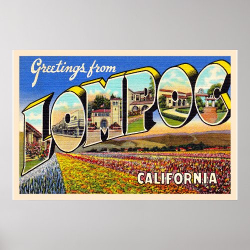 Lompoc California CA Vintage Large Letter Postcard Poster