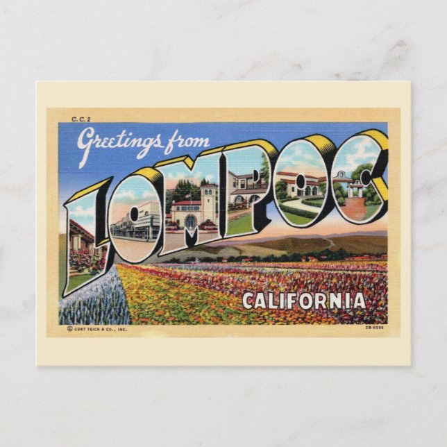 Lompoc California Vintage Greeting Postcard (Front)