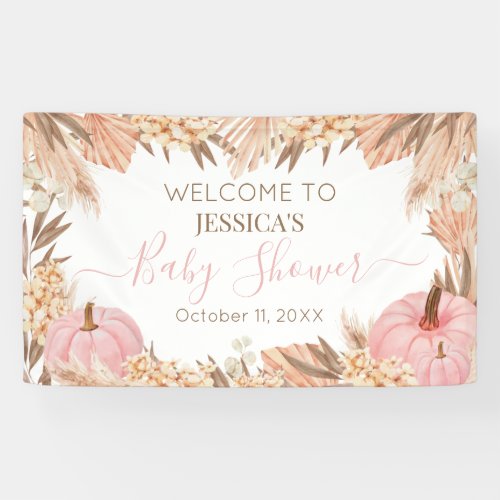 Lona Boho Pampas Pink Pumpkin baby shower Welcome  Banner