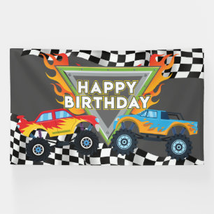 Lona Monster Truck Happy Birthday backdrop banner