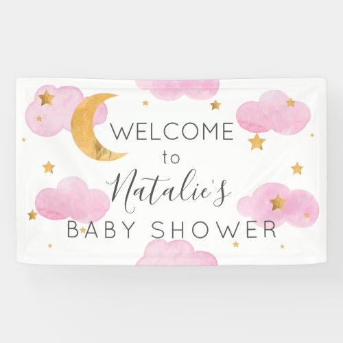 Lona Moon  Stars pink clouds baby shower banner