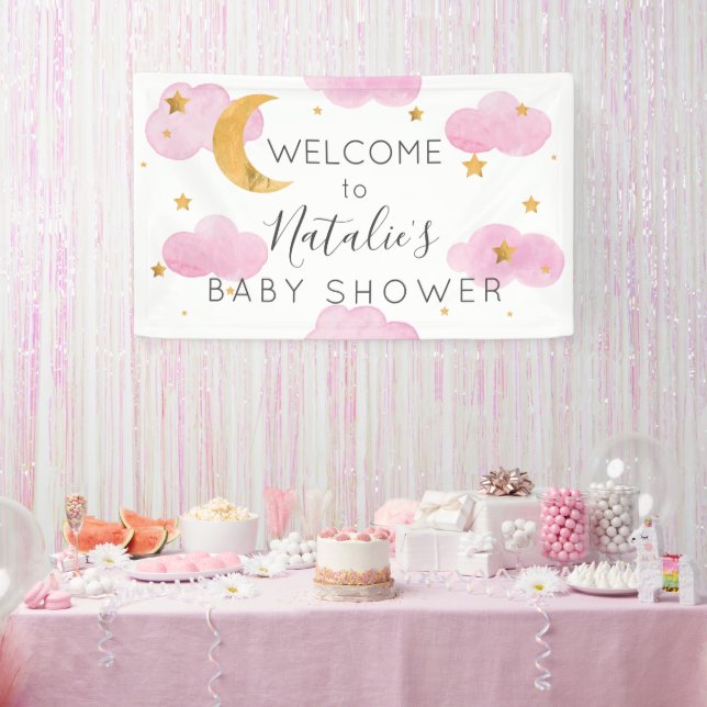 Lona Moon & Stars pink clouds, shower banner d (Party)