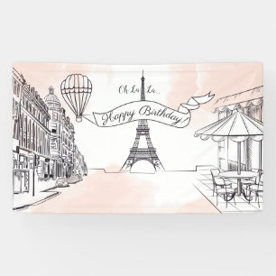 Lona Oh La Paris backdrop Happy Birthday banner