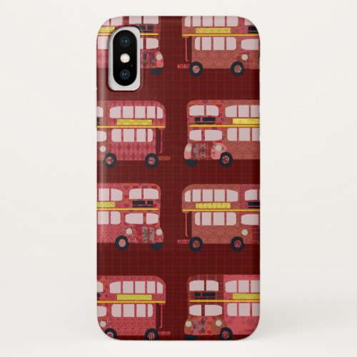 London Art Style Double Decker Bus Pattern iPhone X Case