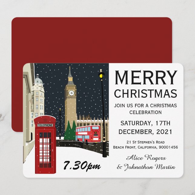 London At Christmas Christmas Party Invitation (Front/Back)