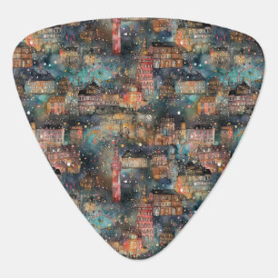 London at Christmas & New Year's in Watercolors Guitar Pick