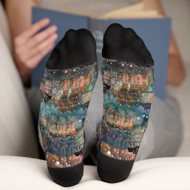 London at Christmas & New Year's in Watercolors Socks (Bottom)