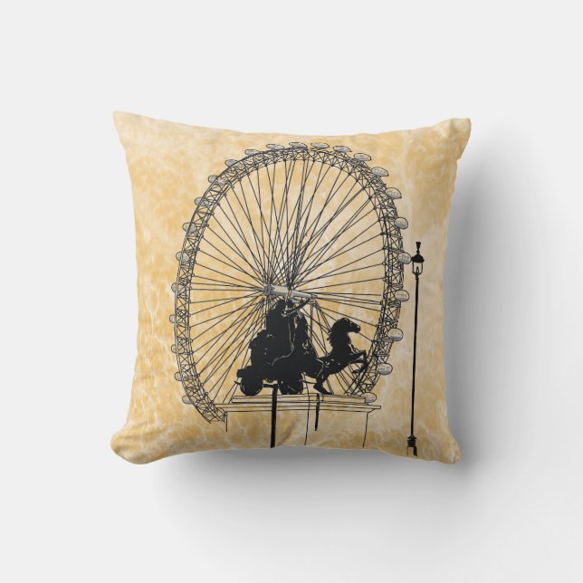  London Attraction Ink Sketch Neutral Abstract   Throw Pillow (Front)