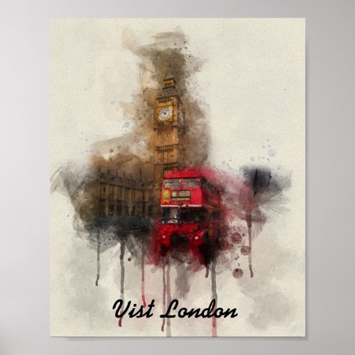 London big ben and red bus  poster