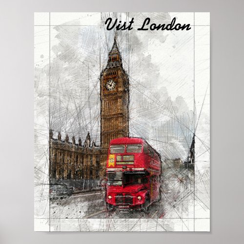 London big ben and red bus  poster