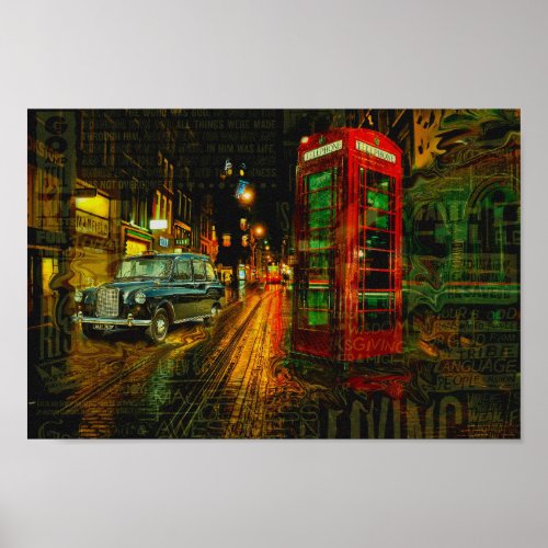 London big ben black cab taxi red telephone box poster