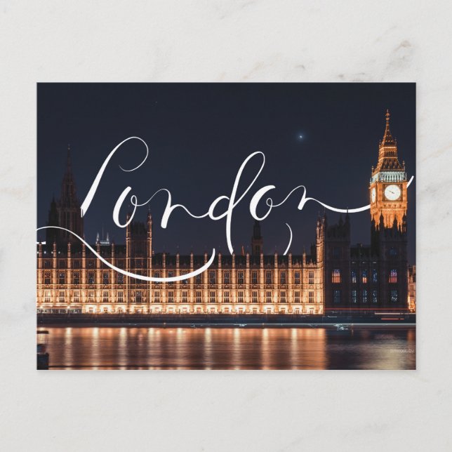 London / Big Ben Calligraphy Postcard (Front)