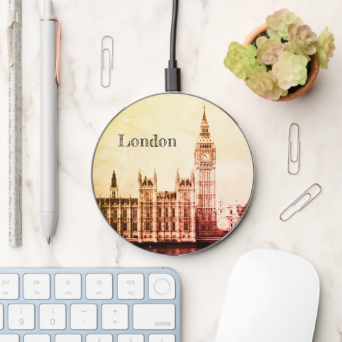 London Big Ben Clock Westminster vintage UK Wireless Charger