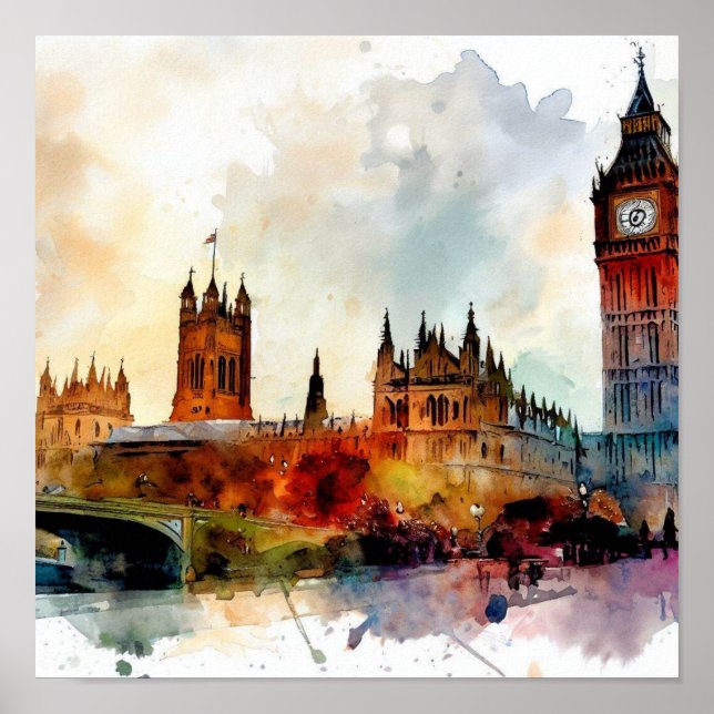 London-Big Ben-(D), Watercolor Poster (Front)