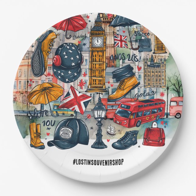 London Big Ben Double Deck Bus Westminster Tourist Paper Plates (Front)