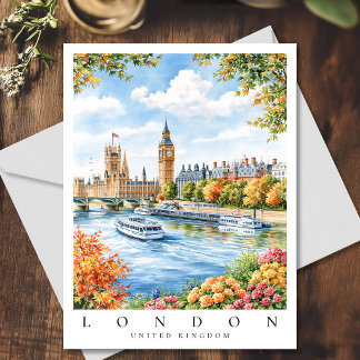 London Big Ben England Watercolor Travel Postcard
