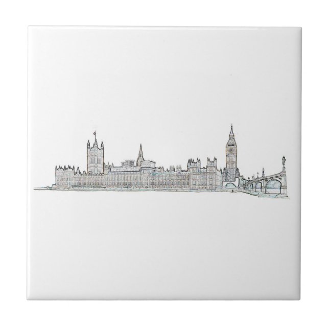 London Big Ben Great Britain Sketch Ceramic Tile (Front)