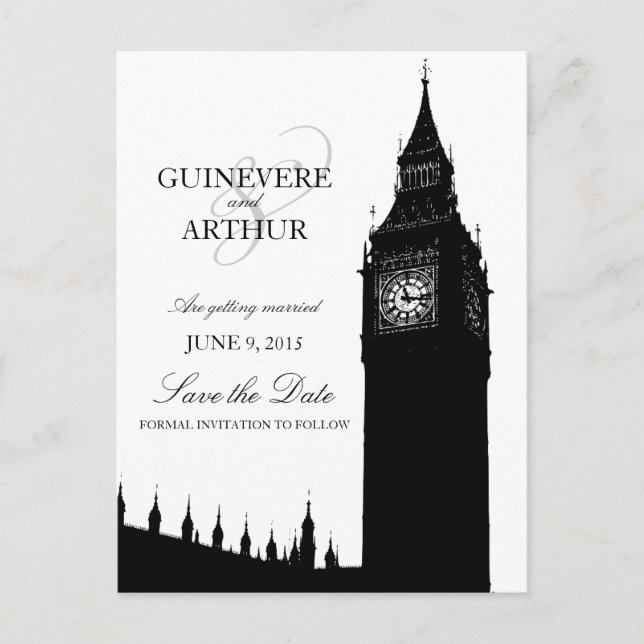 London Big Ben Modern Wedding Save the Date Announcement Postcard (Front)