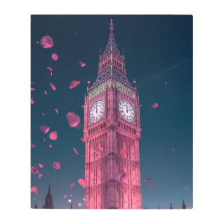 London Big Ben Night Sky with Floating Petals Artw Metal Print