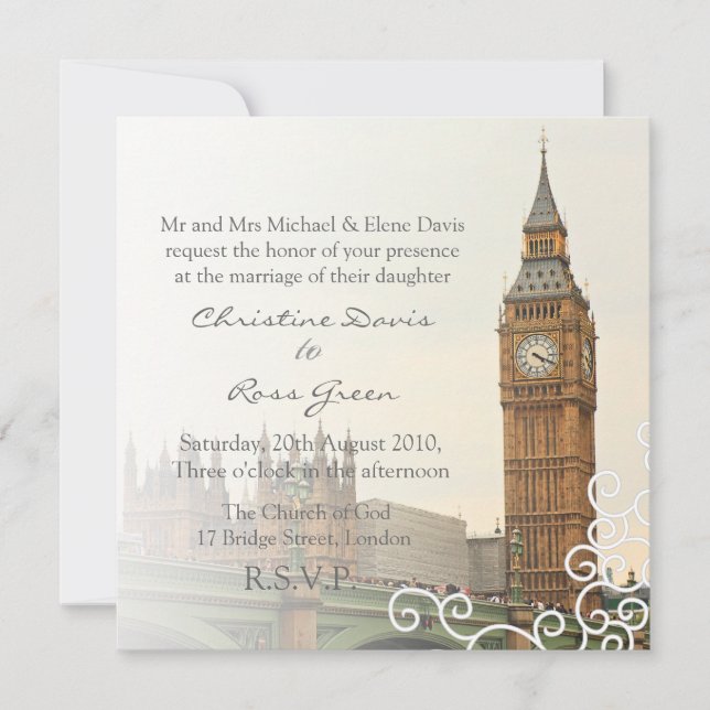 London Big Ben personalized wedding invitation (Front)