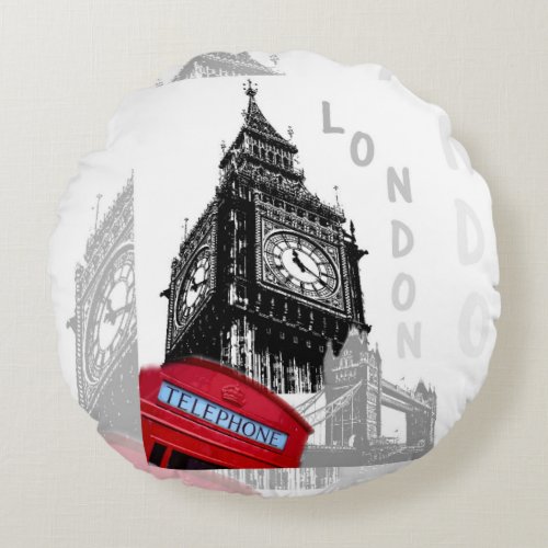 London Big Ben Red Telephone Round Pillow