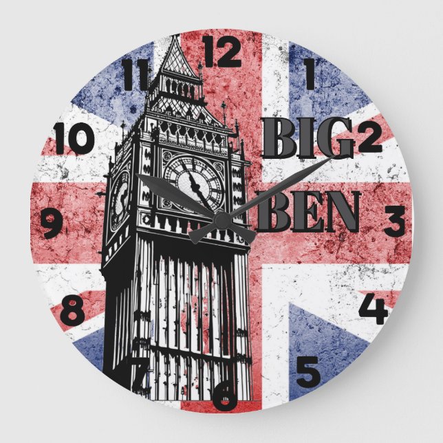 London Big Ben Union Jack Large Clock (Front)
