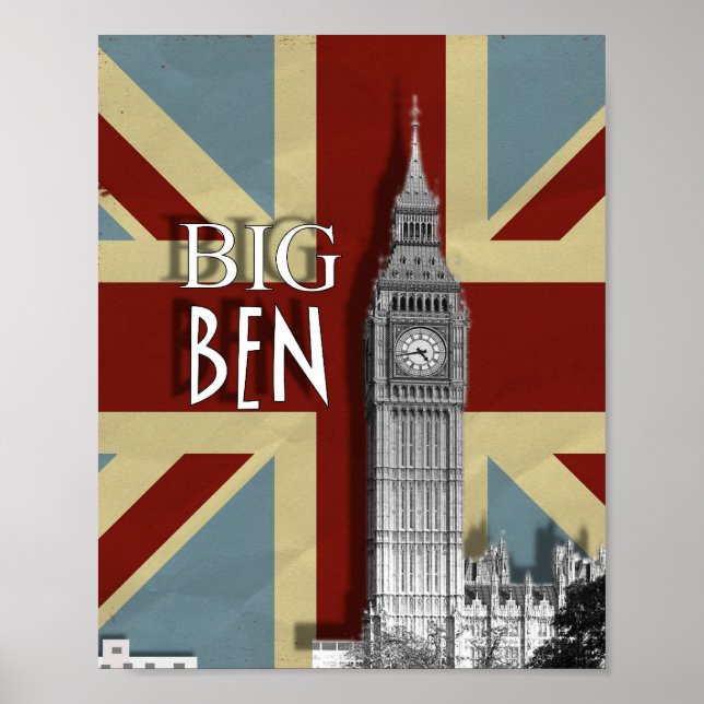 London Big Ben Union Jack Modern Wall Art Poster (Front)