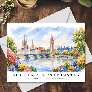 London Big Ben & Westminster Watercolor Travel Postcard