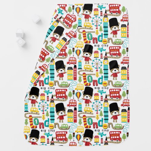 London Big City And Bear Guard Pattern Baby Blanket