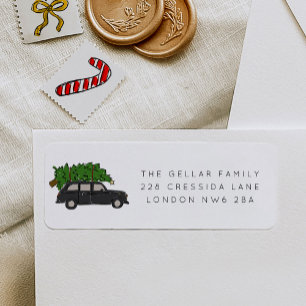 London Black Cab Christmas Tree Taxi Address Label