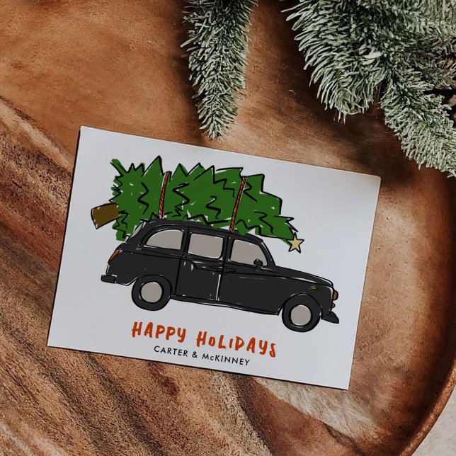 London Black Cab Christmas Tree Taxi Business Holiday Card (London Black Cab Christmas Tree Taxi Illustrated Business Holiday Card)