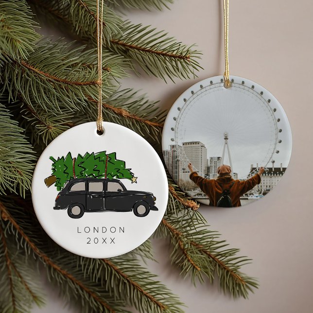 London Black Cab Christmas Tree Taxi Photo  Ceramic Ornament (London Black Cab Christmas Tree Taxi Photo Ceramic Ornament)