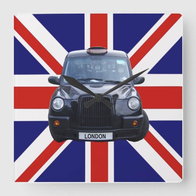London Black Taxi Cab Square Wall Clock (Front)