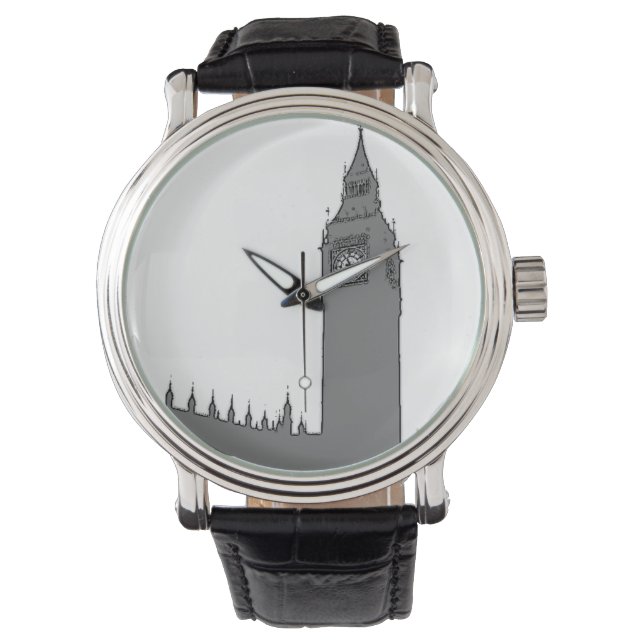 London Black & White Vintage Big Ben Watch (Front)