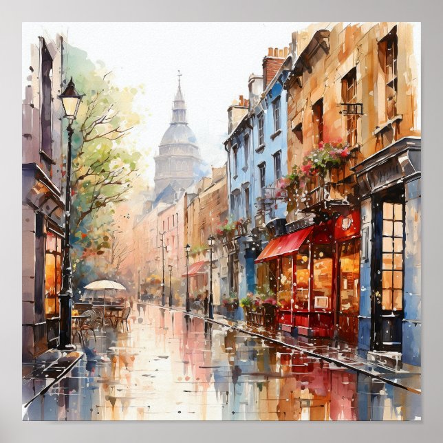 London Bohemian Style Watercolor Painting   Poster (Front)