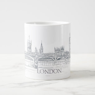 London Bridge and Big Ben Iconic Skyline Sketch Giant Coffee Mug