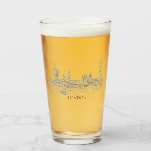 London Bridge and Big Ben Pen and Ink Sketch Pint Glass