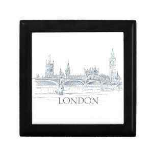 London Bridge Big Ben Gray and White Ink Sketch Gift Box