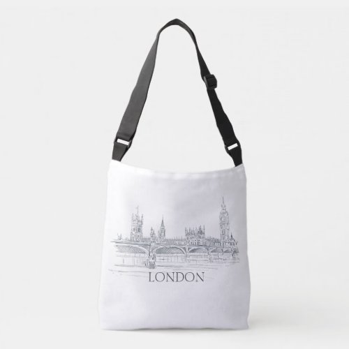 London Bridge Big Ben Pen and Ink Drawing Crossbody Bag