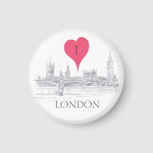 London Bridge Big Ben Pen and Ink with Red Heart Magnet