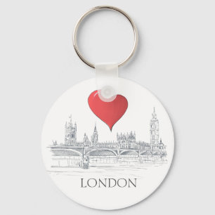 London Bridge Big Ben Skyline with Red Heart Keychain