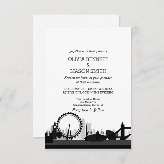 London Bridge Cityscape Wedding Invitation (Front/Back)