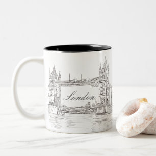London Bridge Gray Ink Architectural Drawing Two-Tone Coffee Mug