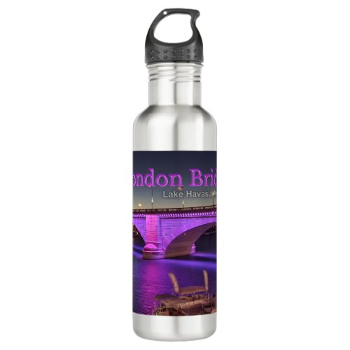 London Bridge Lit Up with purple lights  Stainless Steel Water Bottle