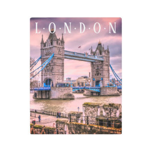 London Bridge on River Thames, Lavender Sky Metal Print
