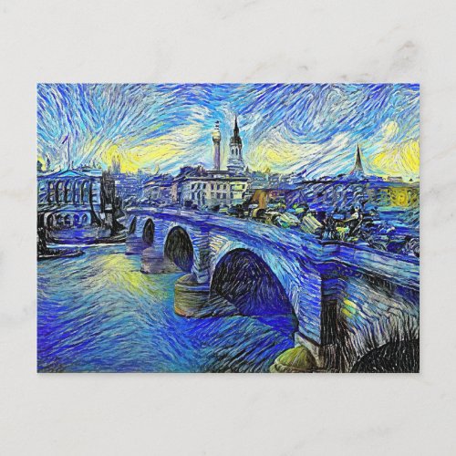 London Bridge Starry Night Style Painting Postcard