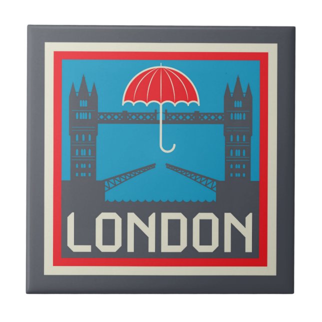 London Bridge with Umbrella Ceramic Tile (Front)